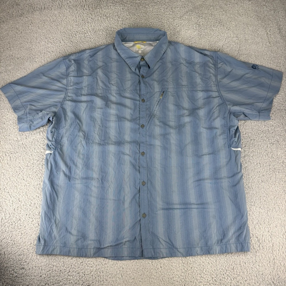 Mountain Hardwear Shirt Mens 2XL Blue Lightweight Short Sleeve Button Up Striped